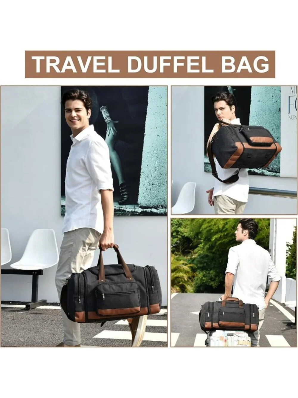 Spacious 50L Canvas Duffle Bag for Travel, Gym, Weekend Getaways & Carry-On
